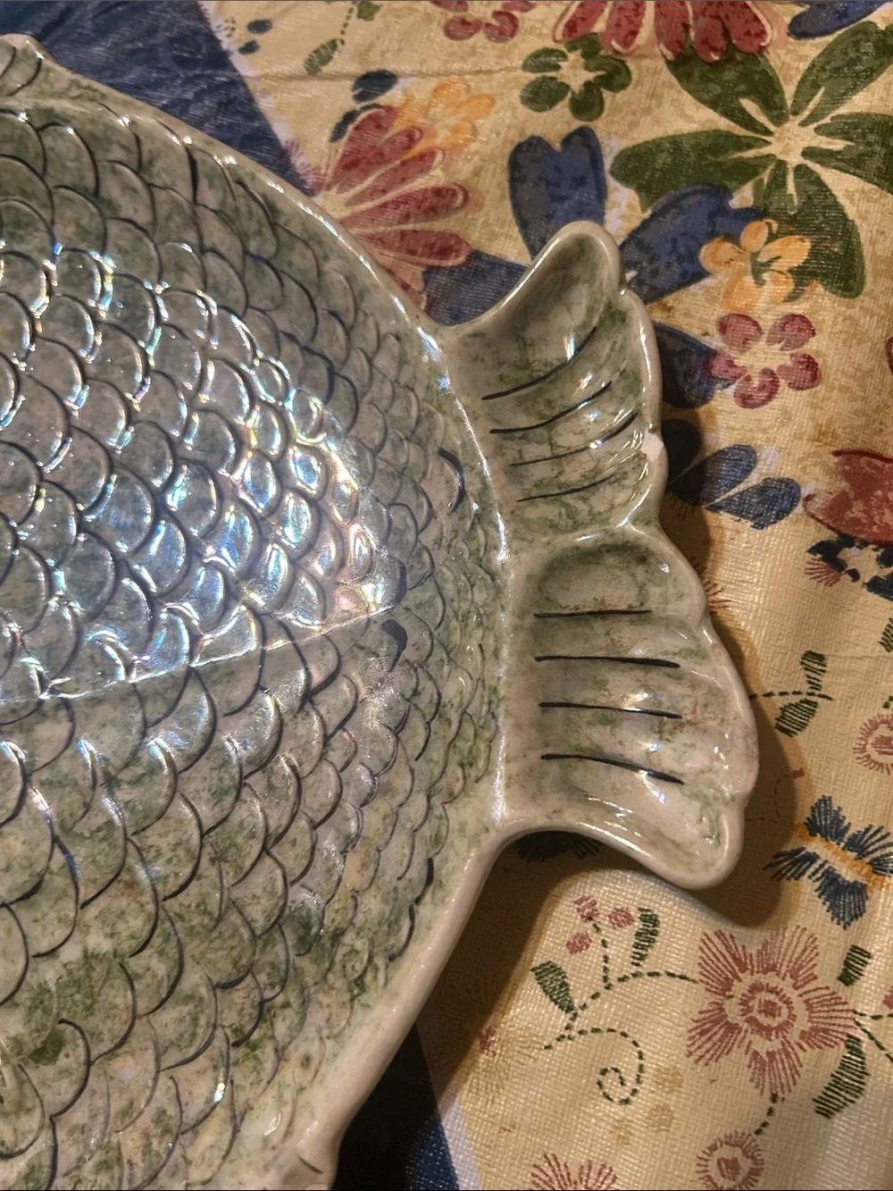 Glazed Green Fish-Shaped Ceramic Serving Platter
